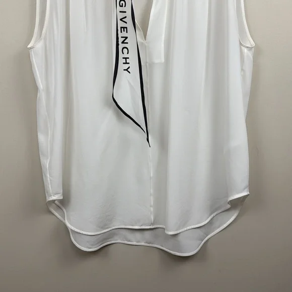 GIVENCHY white silk logo scarf collared sleeveless blouse fr 42 /USA 10 - Picture 8 of 16